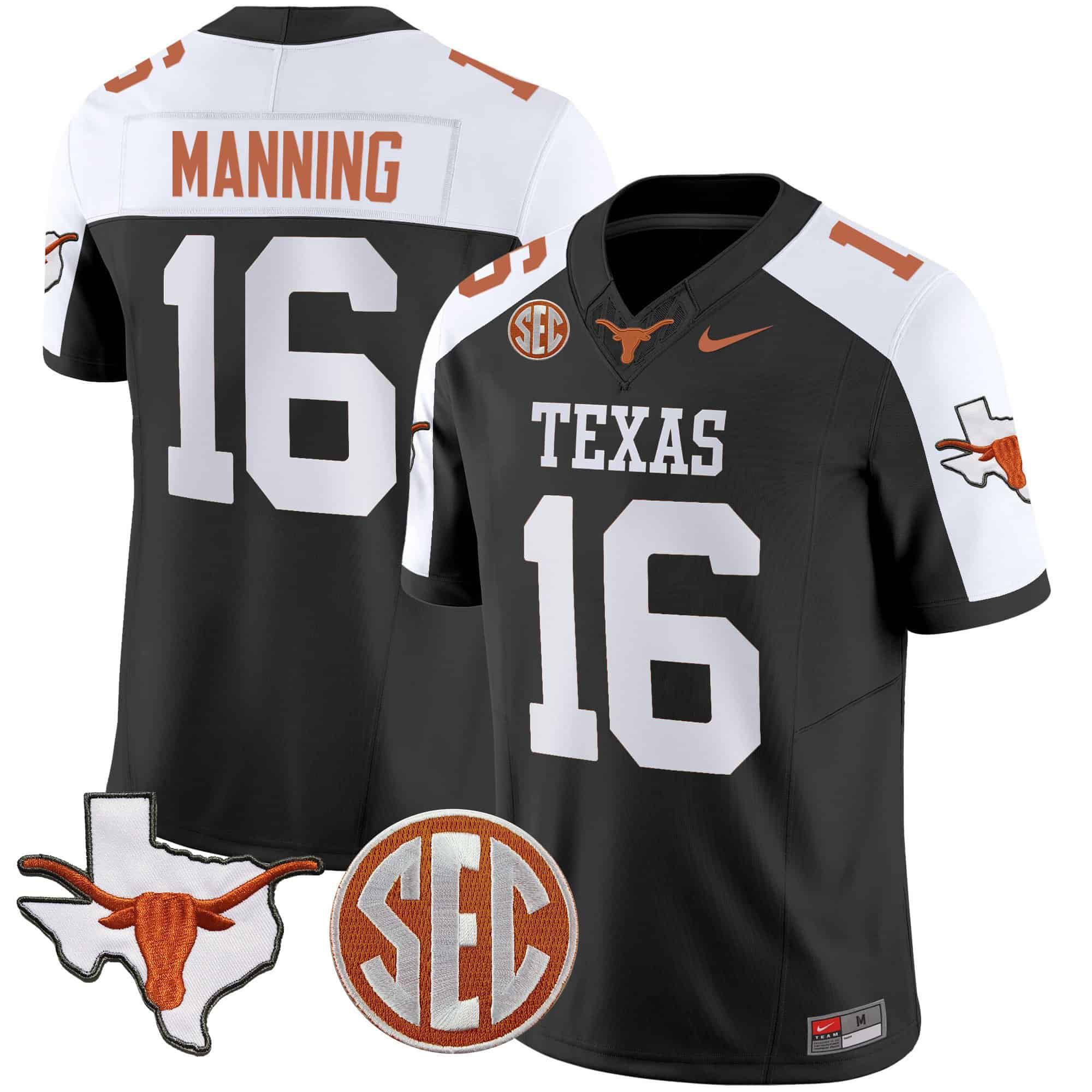 Men Texas Longhorns #16 Manning Black 2024 Nike State Map & SEC Patch Vapor NCAA Jersey->indianapolis colts->NFL Jersey
